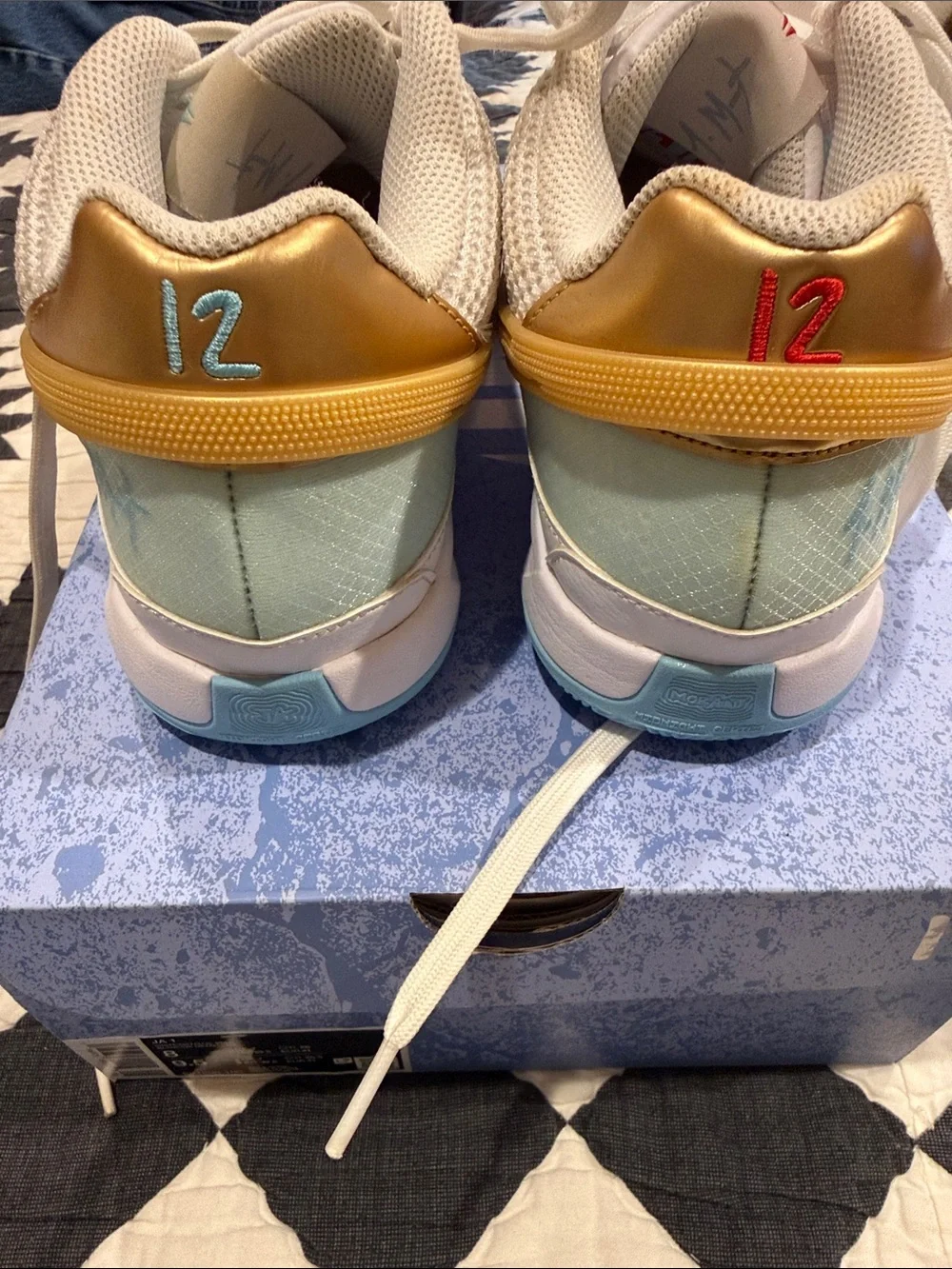 Nike JA 1 basketball shoes - White/Gold/Light Blue